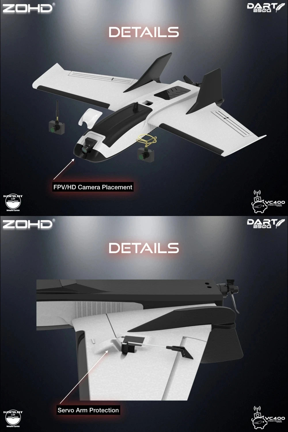 ZOHD Dart Wingspan RC Airplane, ZOHID7 DDozT( DETAILS FPVIHD Camera Place