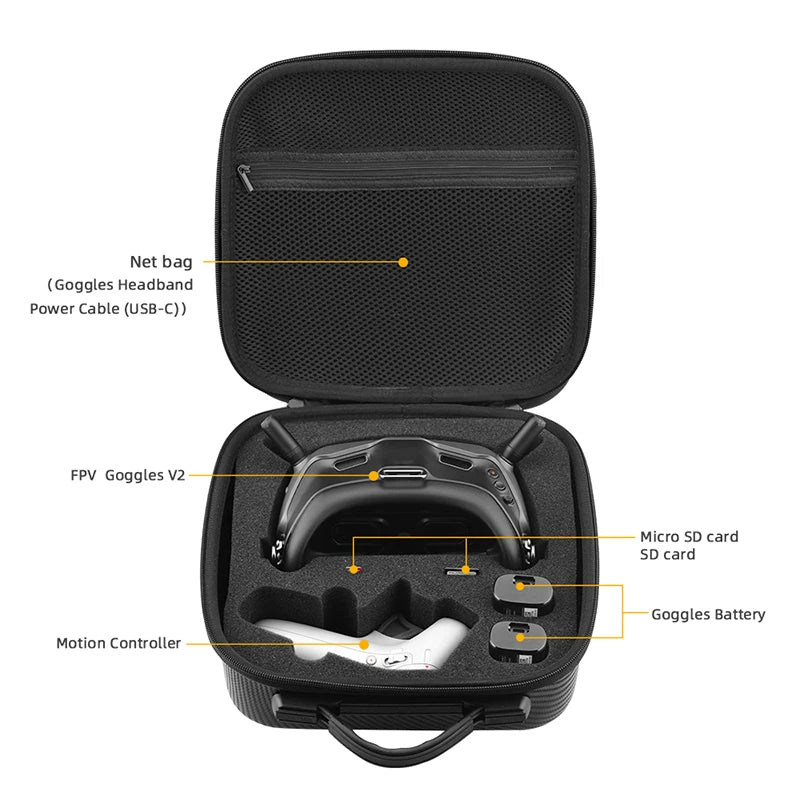 Storage Bag For FPV Combo Goggles V2 - Portable Nylon PU Handbag Carrying Case Travel Protection For DJI FPV Glasses Accessories 16 Storage Bag For FPV Combo Goggles V2, FPV Goggles V2 Micro SD card SD card goggles battery motion controller