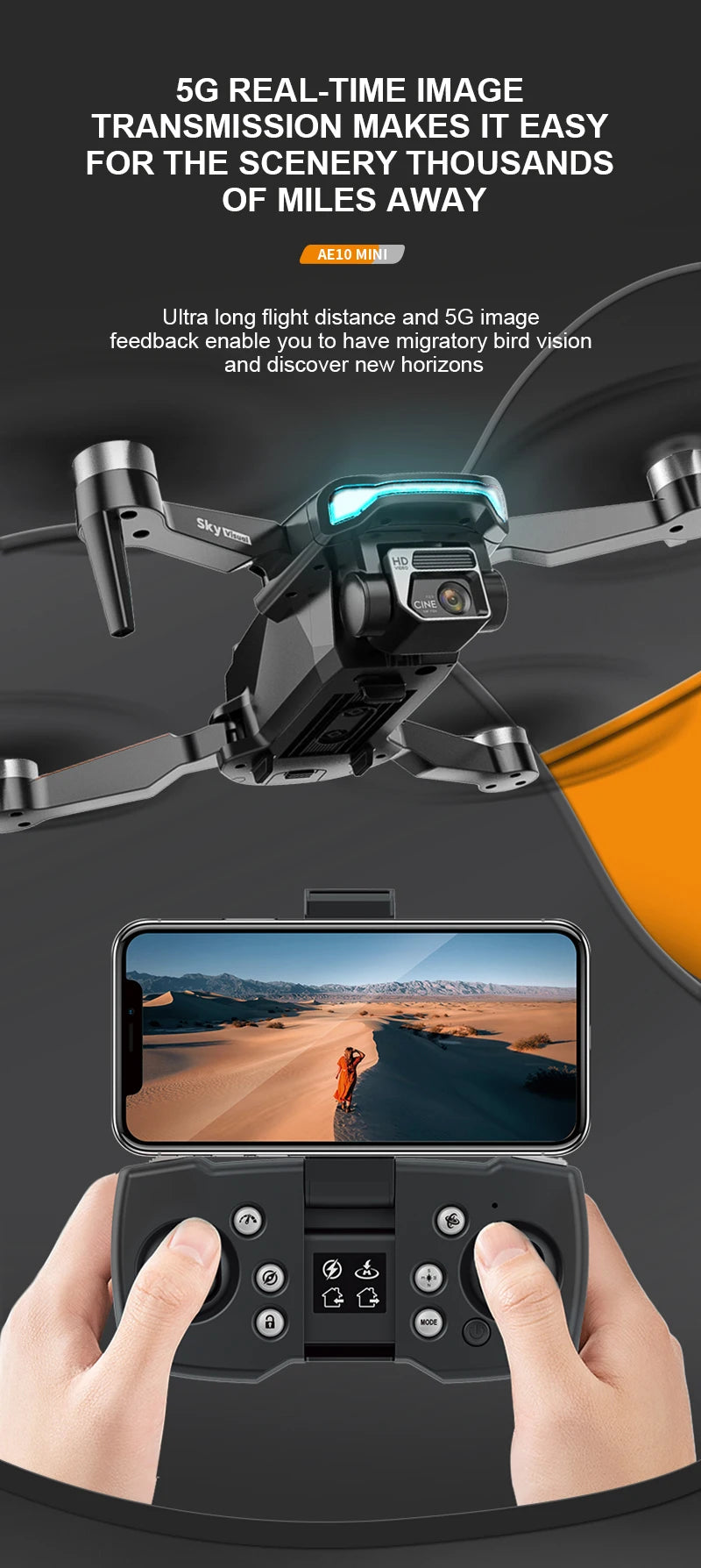 AE10 Drone, 5g real-time image transmission makes it easy for the scenery thousands