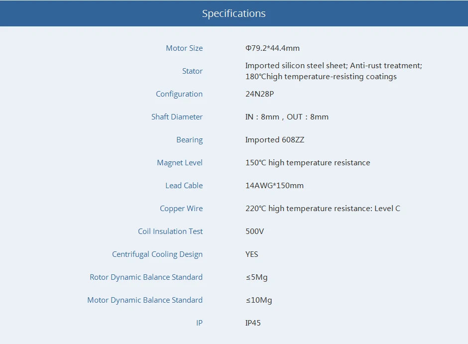 2Pcs/Set T-motor, Specifications Motor Size p79.2*44.4mm Imported silicon steel sheet;