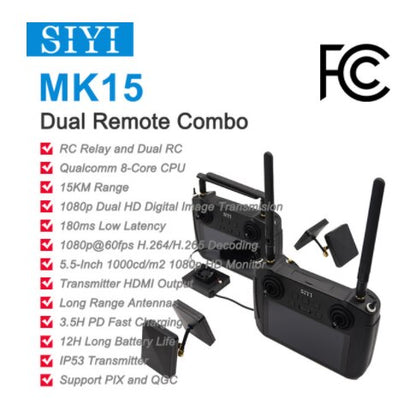 CUAV SIYI MK15 मिनी HD हैंडहेल्ड रेडियो सिस्टम ट्रांसमीटर - रिमोट कंट्रोल 5.5-इंच मॉनिटर 1080p 60fps 180ms FPV 15KM FCC CE