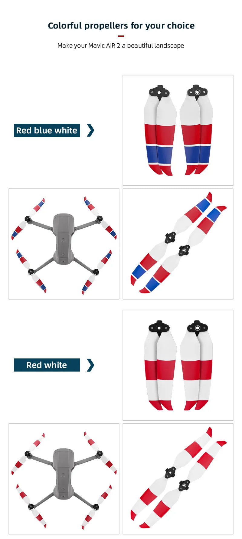 Low Noise 7238 Propeller, colorful propellers for choice Make your Mavic AIR 2 a beautiful landscape Red