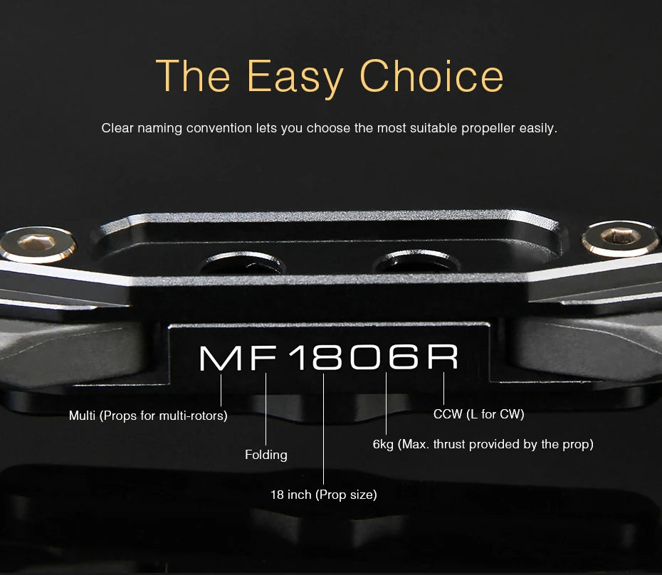 Easy Choice Clear naming convention lets you choose the most suitable propeller easily . MF