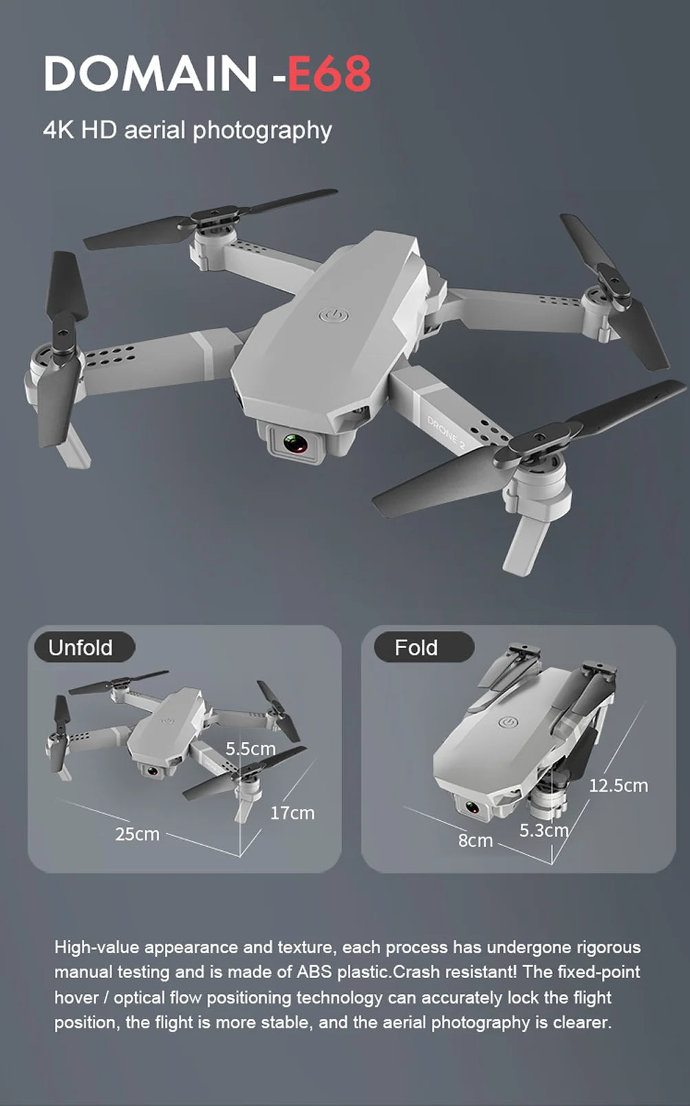 E59 Drone, each process undergone rigorous manual testing and is made of abs plastic