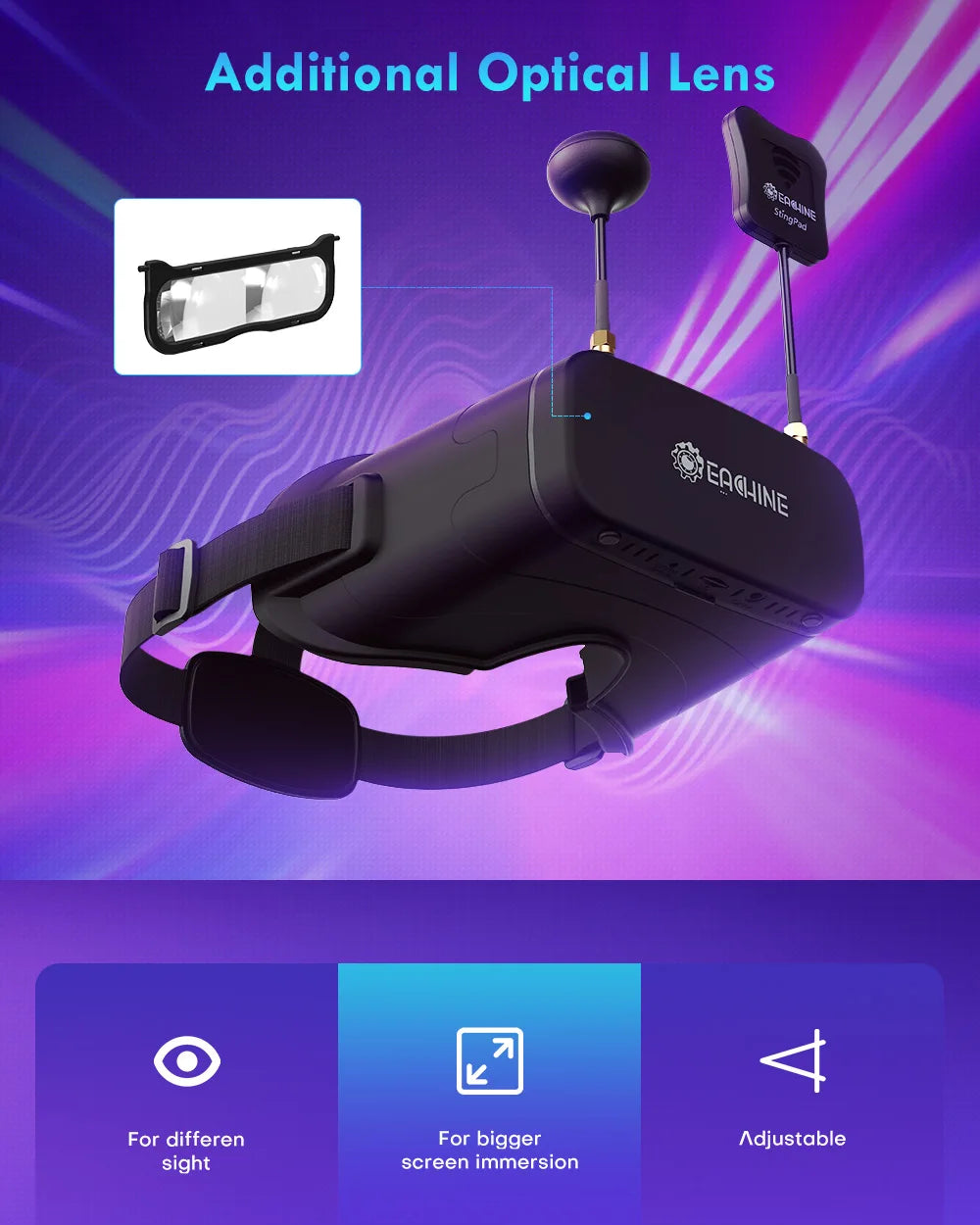 Eachine EV800DM FPV Goggle - Varifocal 5.8G 40CH Diversity FPV Goggles with HD DVR 3 Inch 900x600 Video Headset Build in Battery FPV Drone VR 12 Eachine EV800DM FPV Goggle, Jeaeine Sing?3a PEAQHINE '1176 '