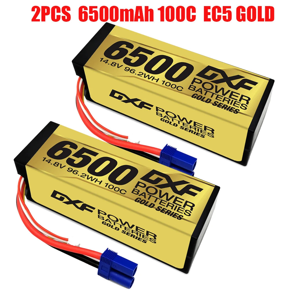 DXF 4S Lipo Battery, 2PCS 6500mAh 100C EC5 GOLD 6500 14.8V 