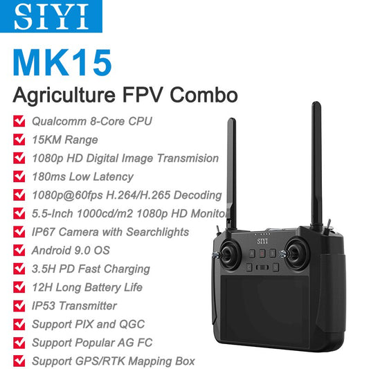 CUAV SIYI MK15 Mini HD Handheld Radio System Transmitter, MK15 Agriculture FPV Combo Qualcomm 8-Core CPU E 15KM Range