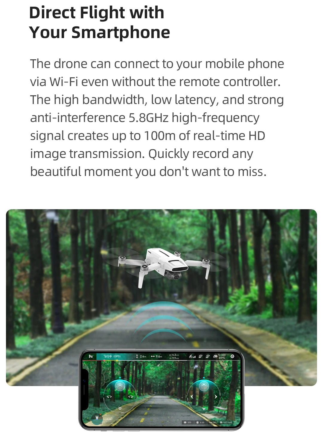 FIMI X8 Mini Drone, high bandwidth, low latency, strong anti-interference 5.8GHz high-frequency signal