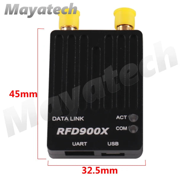 Mayatech Metal Shell RFD900X, Radio module for drones with long-range data transmission capabilities and metal shell.
