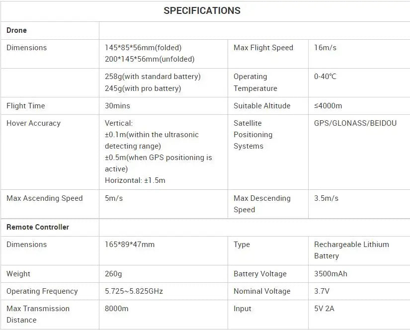Fimi X8 Mini Drone, s400Om Hover Accuracy Vertical: Satellite GPSIGLONASSI