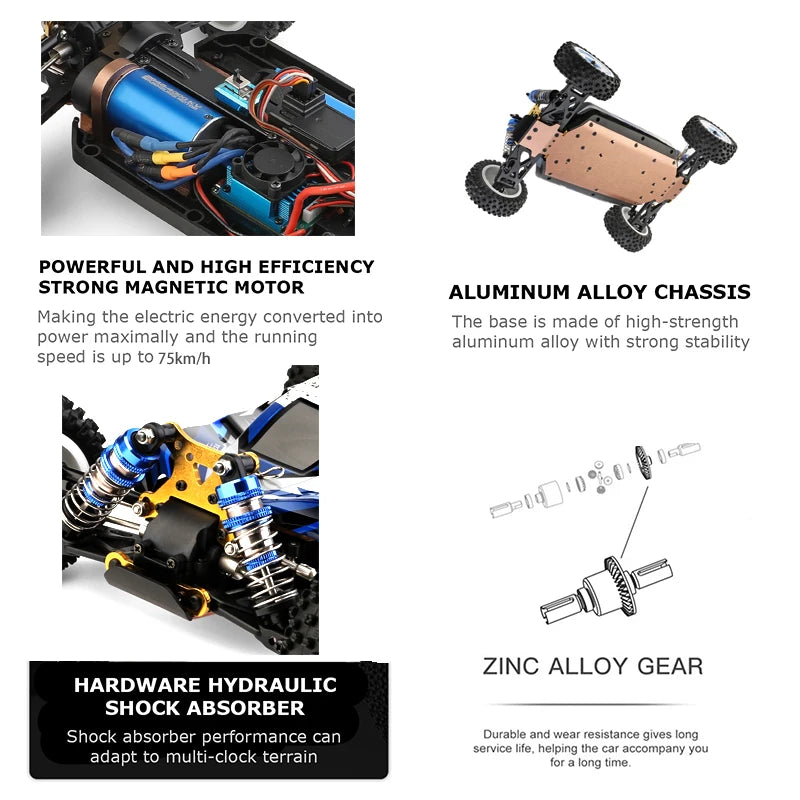 Wltoys 124017 124007 1/12 2.4G Racing RC Car, POWERFUL AND HIGH EFFICIENCY STRONG MAGNETIC MO