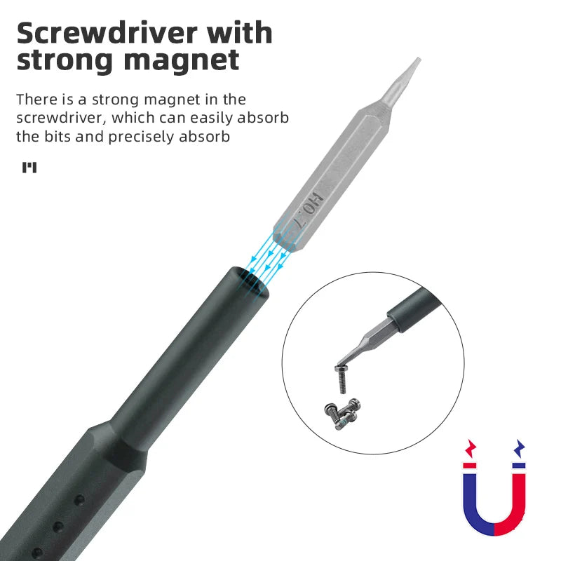 strong magnet in the screwdriver, which can easily absorb the bits and precisely absorb F"