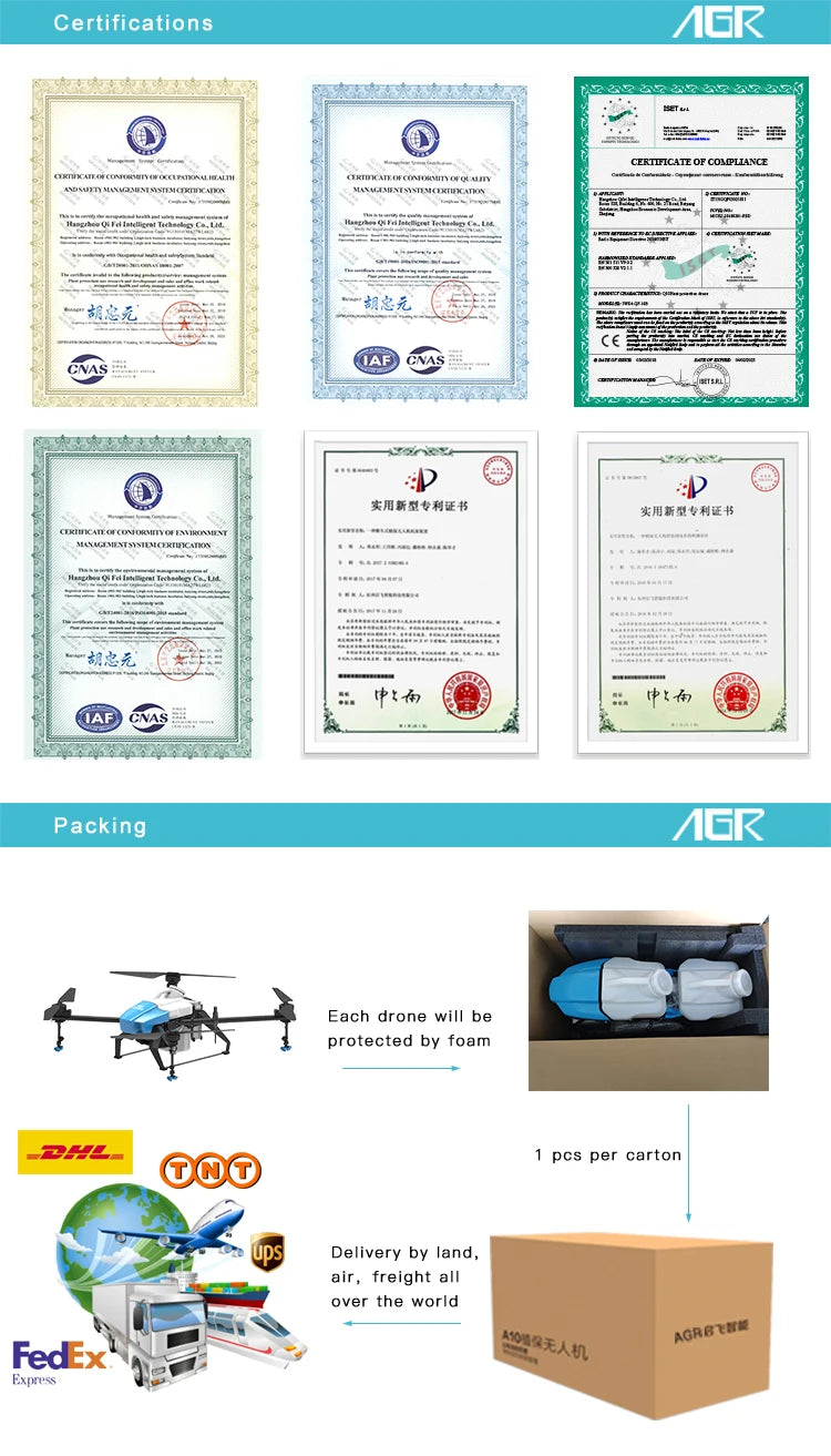 AGR A16 16L Agriculture Drone, each drone will be protected by foam 78L pcs per carton CQO