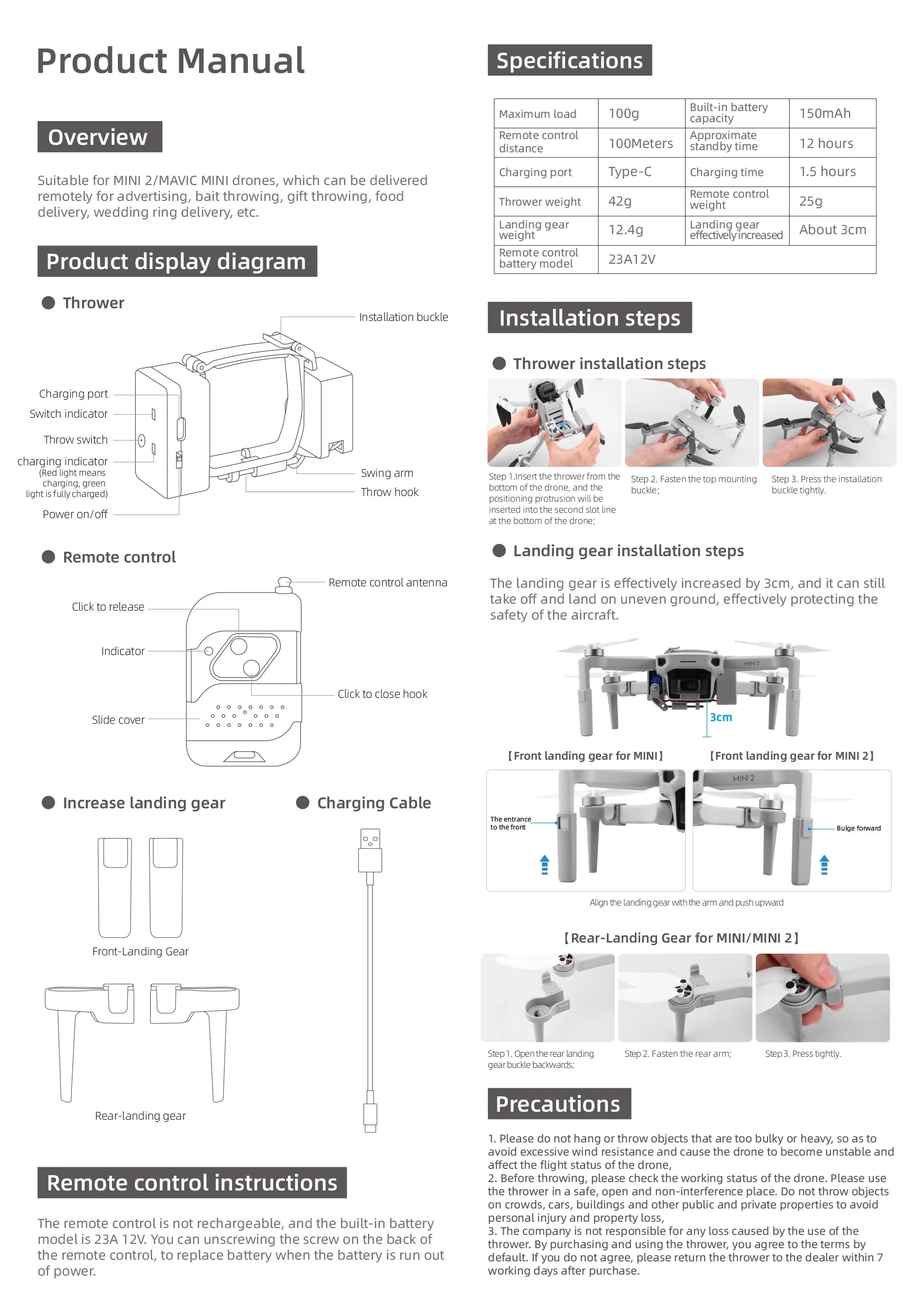 Drone Airdrop for DJI Mavic Mini 2/Mini 1/SE/MINI 3 PRO Air Drop System Thrower Fishing Bait Wedding Ring Gift Throw Deliver 20 the remote control is not rechargeable, and the built-in battery personal injury and property loss