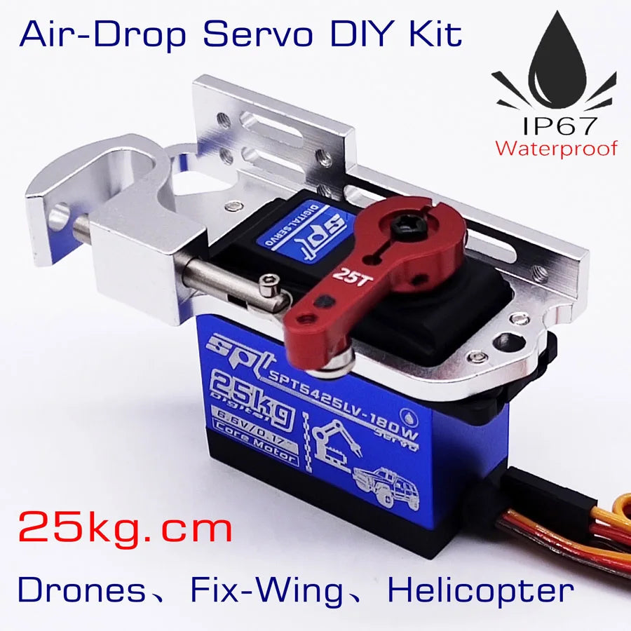 STServo 25kg Remote Control Air-Drop, Waterproof servo kit for drones, helicopters, and RC apps with max load release capacity of 6kg.