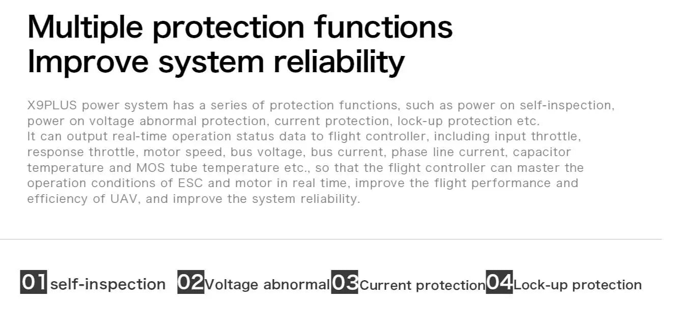 Hobbywing X9 plus Power system - 9260 motor. Hobbywing X9 plus Power system. X9PLUS power system can output real-time operation status data to flight controller