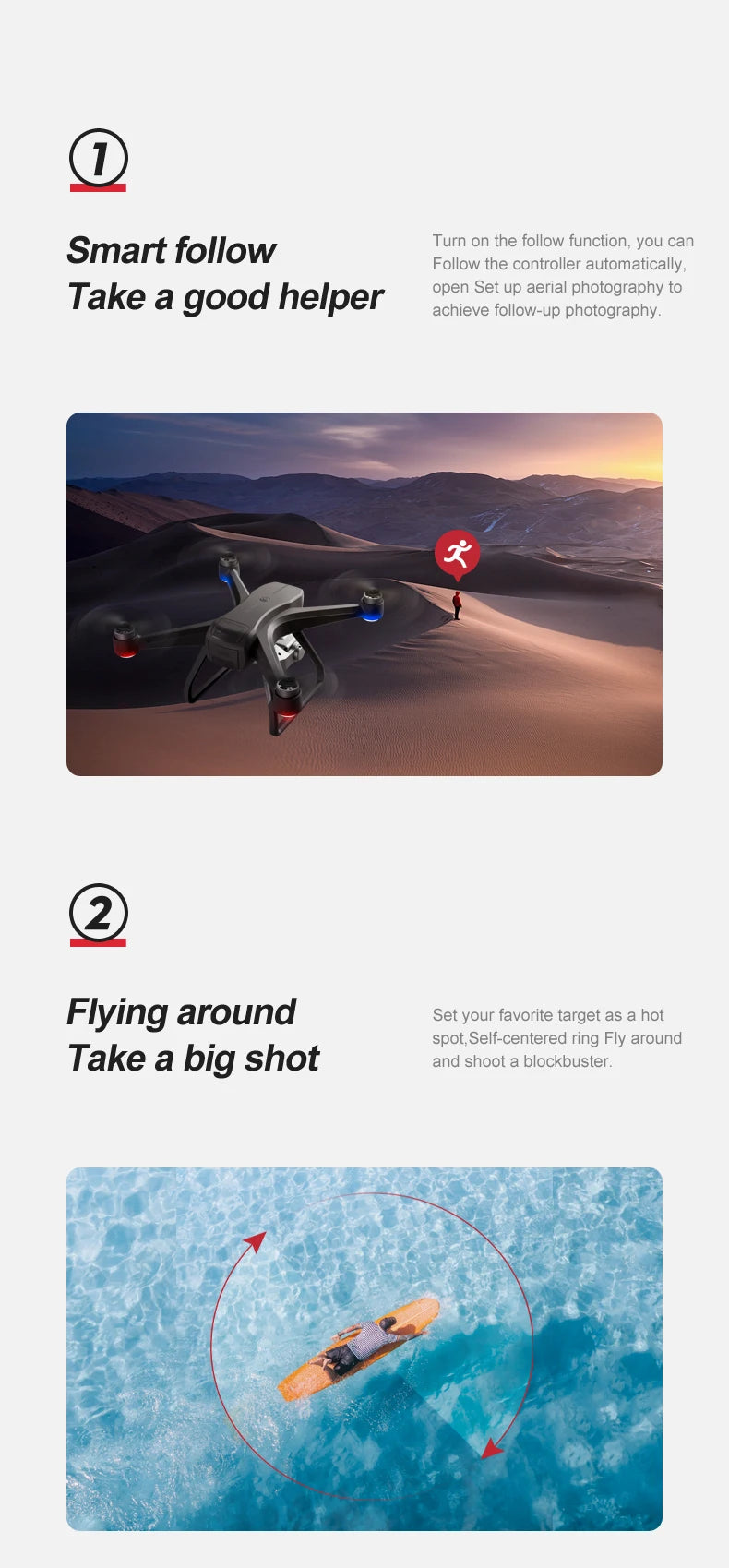 F11 PRO Drone, smart follow Turn on the follow function; you can Follow the controller automatically . self-centered