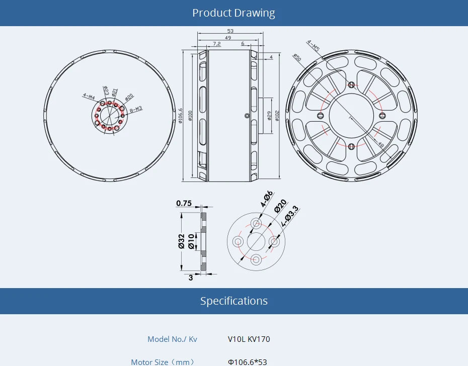 T-motor, Kv VIOL KV17o Motor Size Mm 0106.6*53 Beh