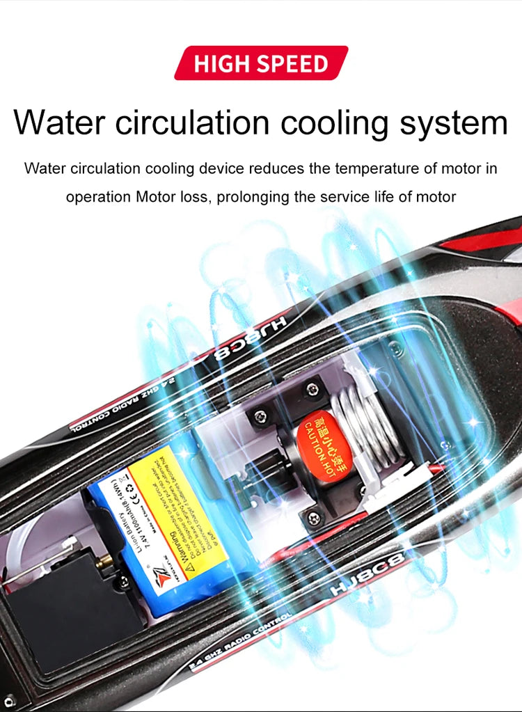 HJ808 RC Boat, HIGH SPEED Water circulation cooling system reduces the temperature of motor in operation Motor loss,