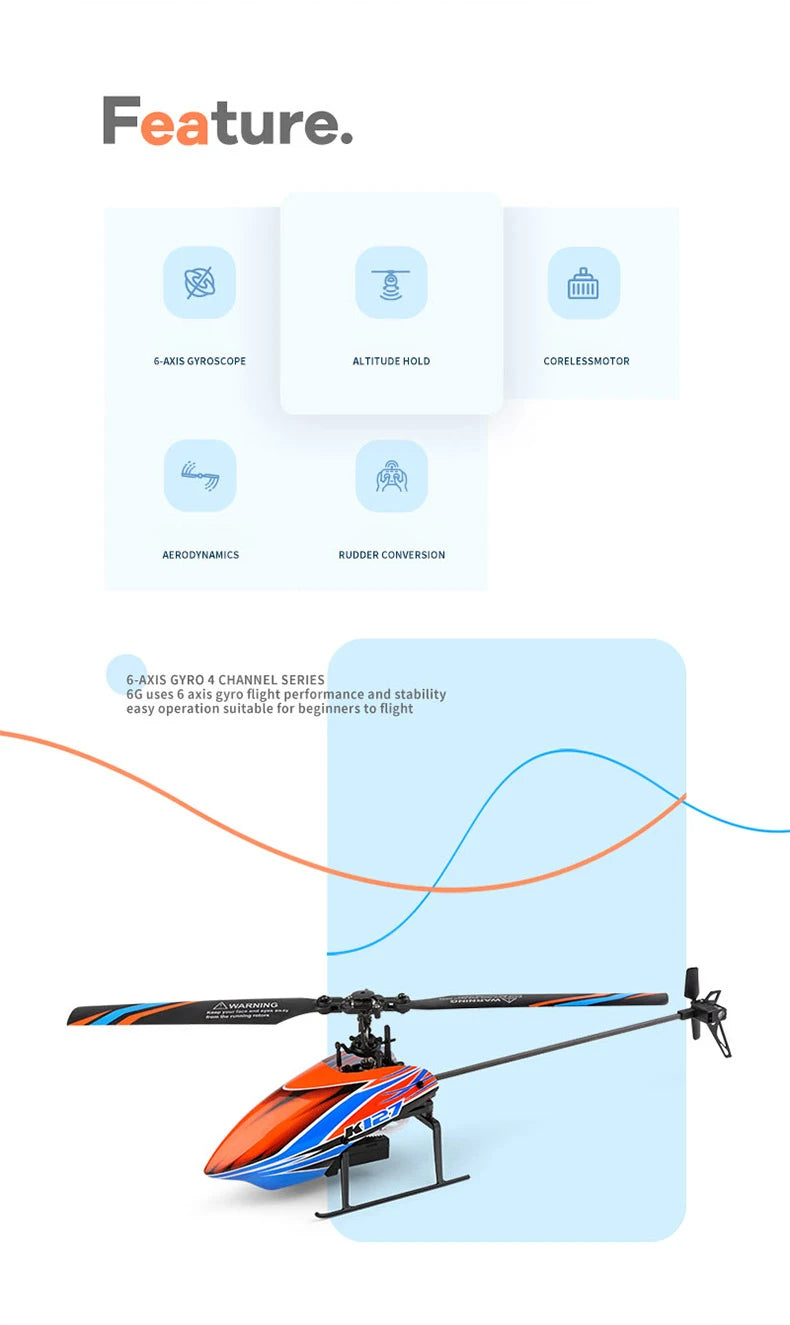 WLtoys K127 Helicopter, 6-Axis GYROScOPE Altitude Hold CORELESSMO