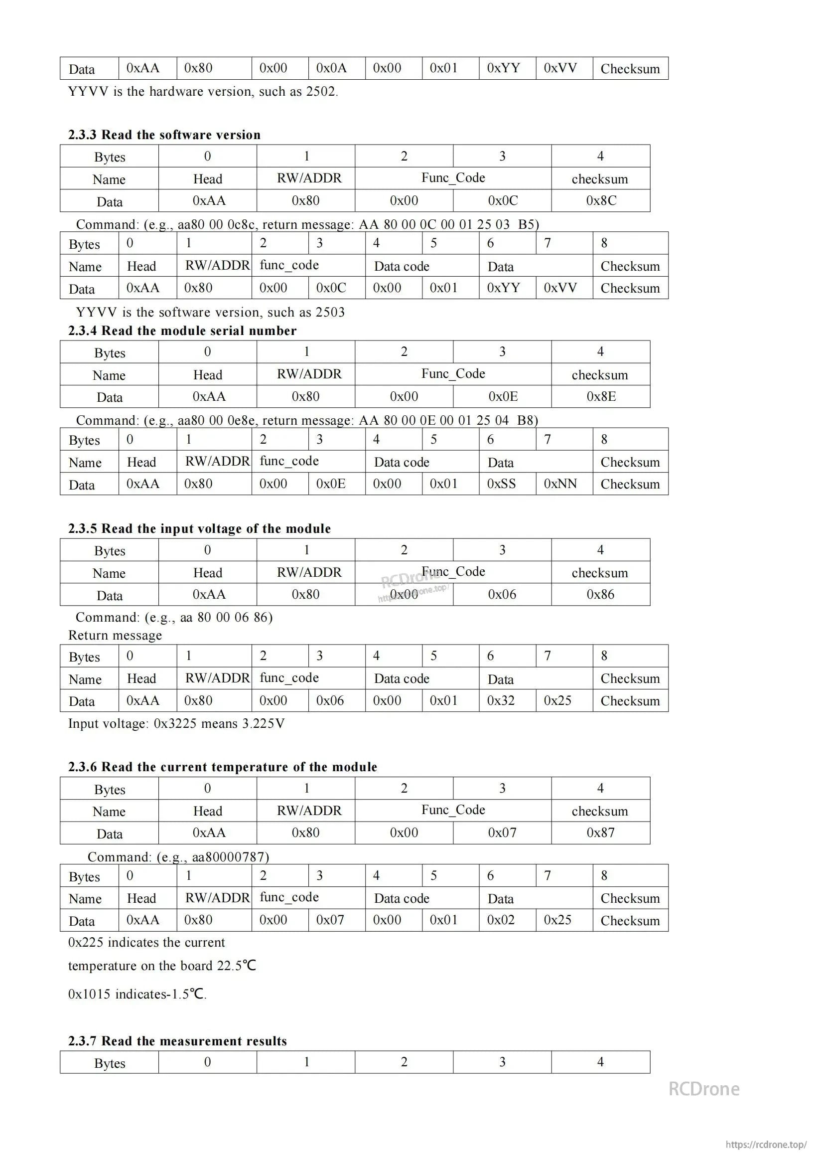 High Precision Laser Distance Measuring Module, The laser module enables precise distance measurement and provides hardware/software versions, serial number, voltage, temperature, and data via secure command protocols with checksum verification.
