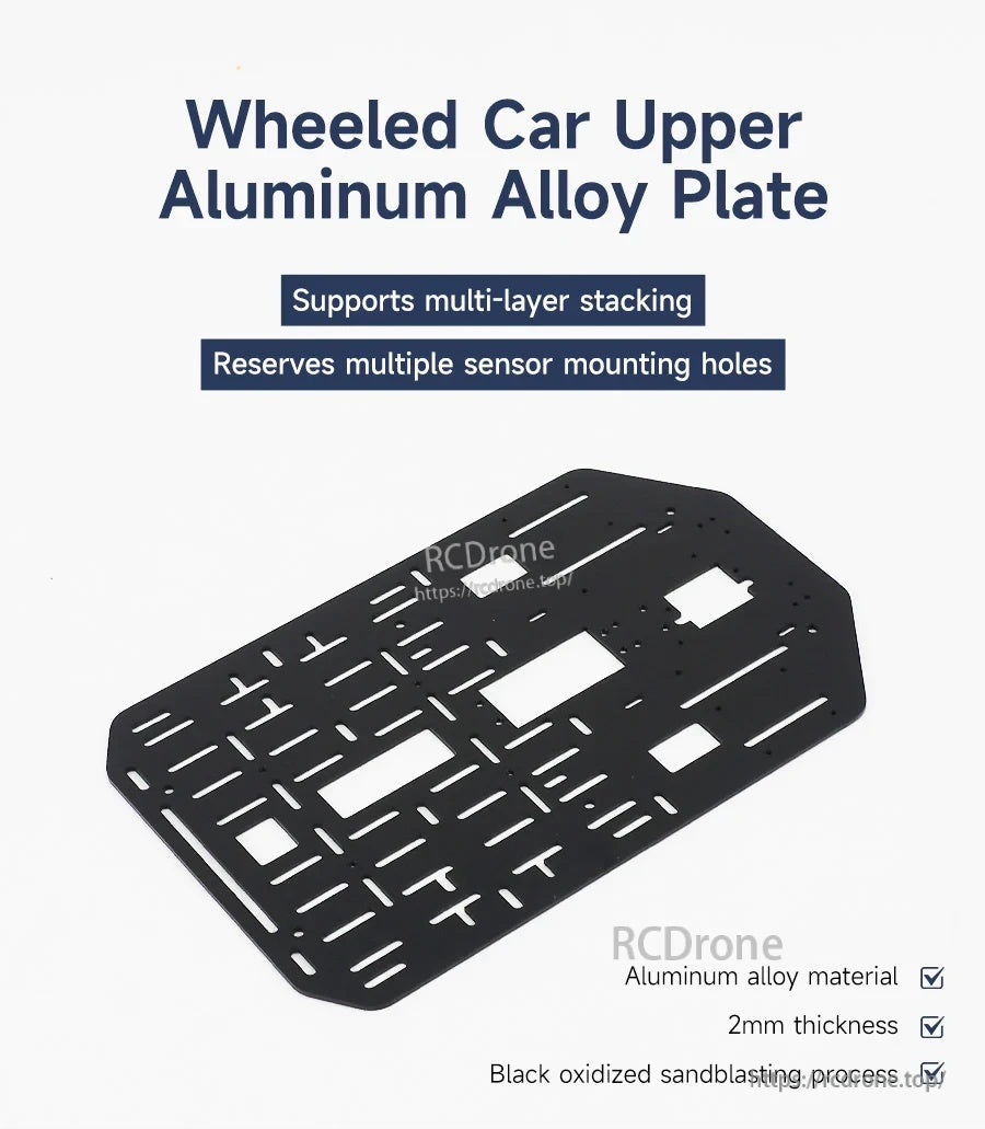 Yahboom 148×228×2mm upper aluminum alloy mounting plate for wheeled smart robot car, black anodized