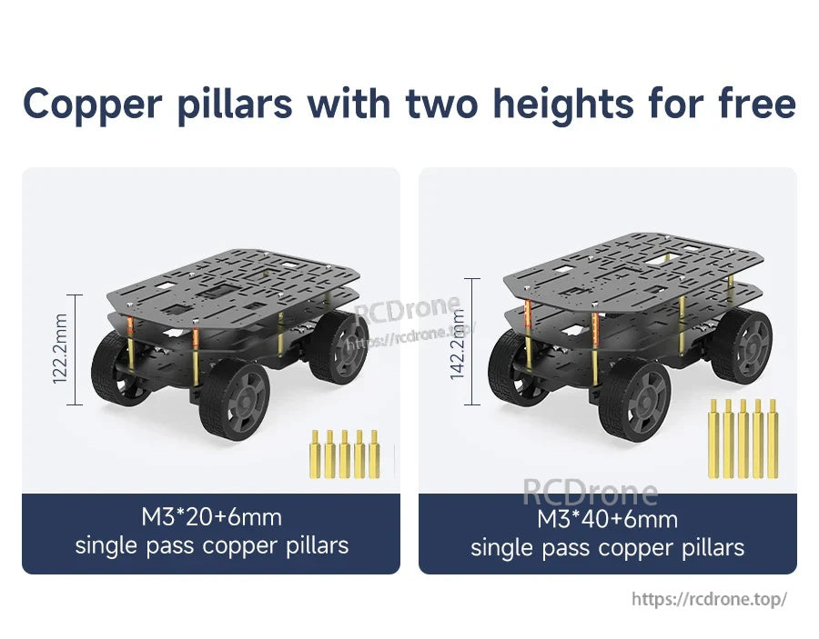 M3 copper pillars included in two height options (M3*20+6mm and M3*40+6mm) for stacking clearance