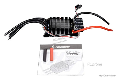 Hobbywing FlyFun HV OPTO V5 RC aircraft ESC with heatsink, power leads, capacitor module, manual and heat shrink