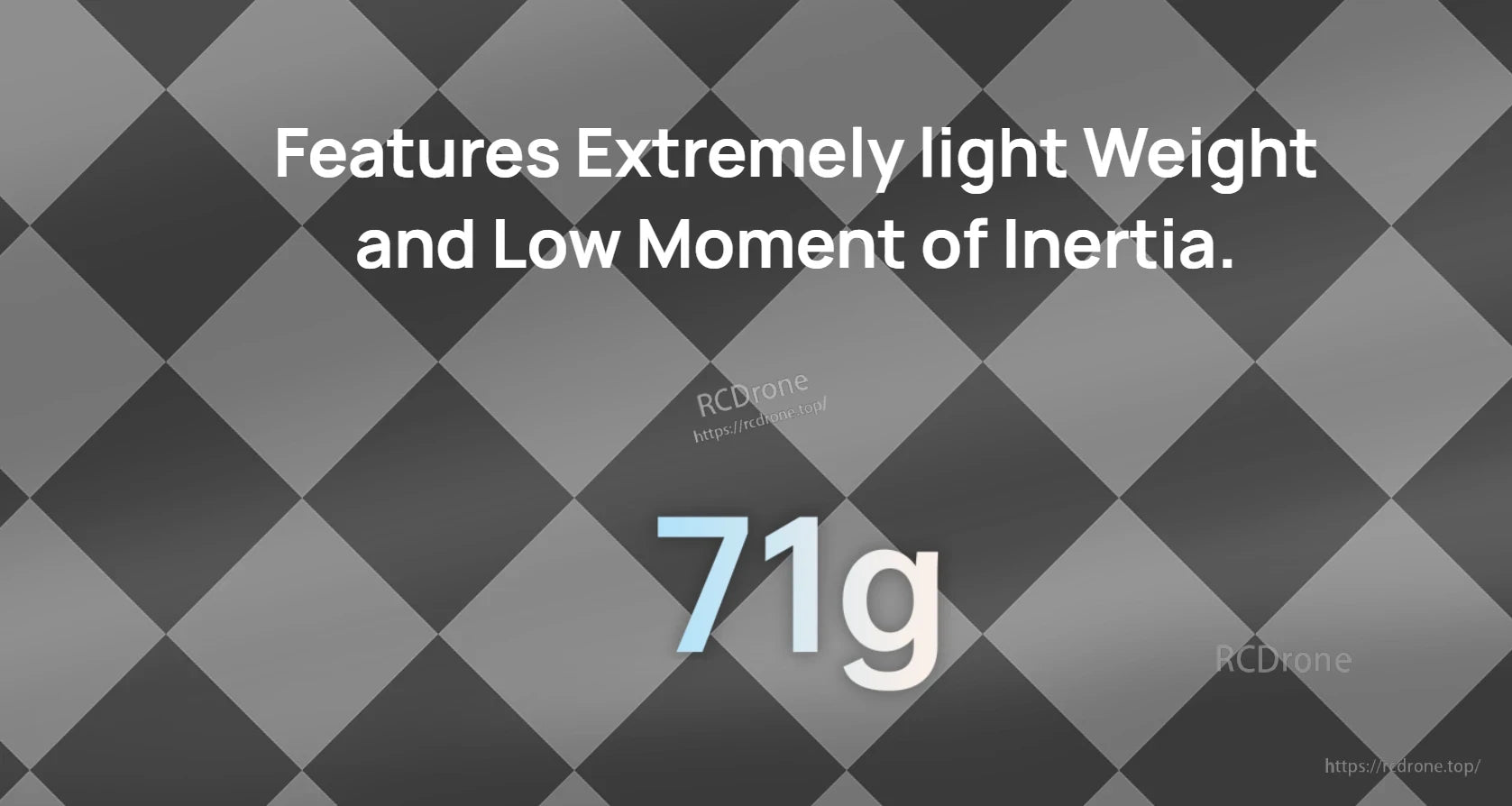Hobbywing CF 3098 Propeller, Graphic stating “Extremely light weight and low moment of inertia” with a highlighted 71g weight callout.
