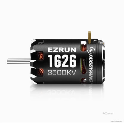 Hobbywing EZRUN 1626 Sensored Motor, Hobbywing EZRUN 1626 3500KV sensored brushless motor with 1626 can, output shaft, and solder tabs