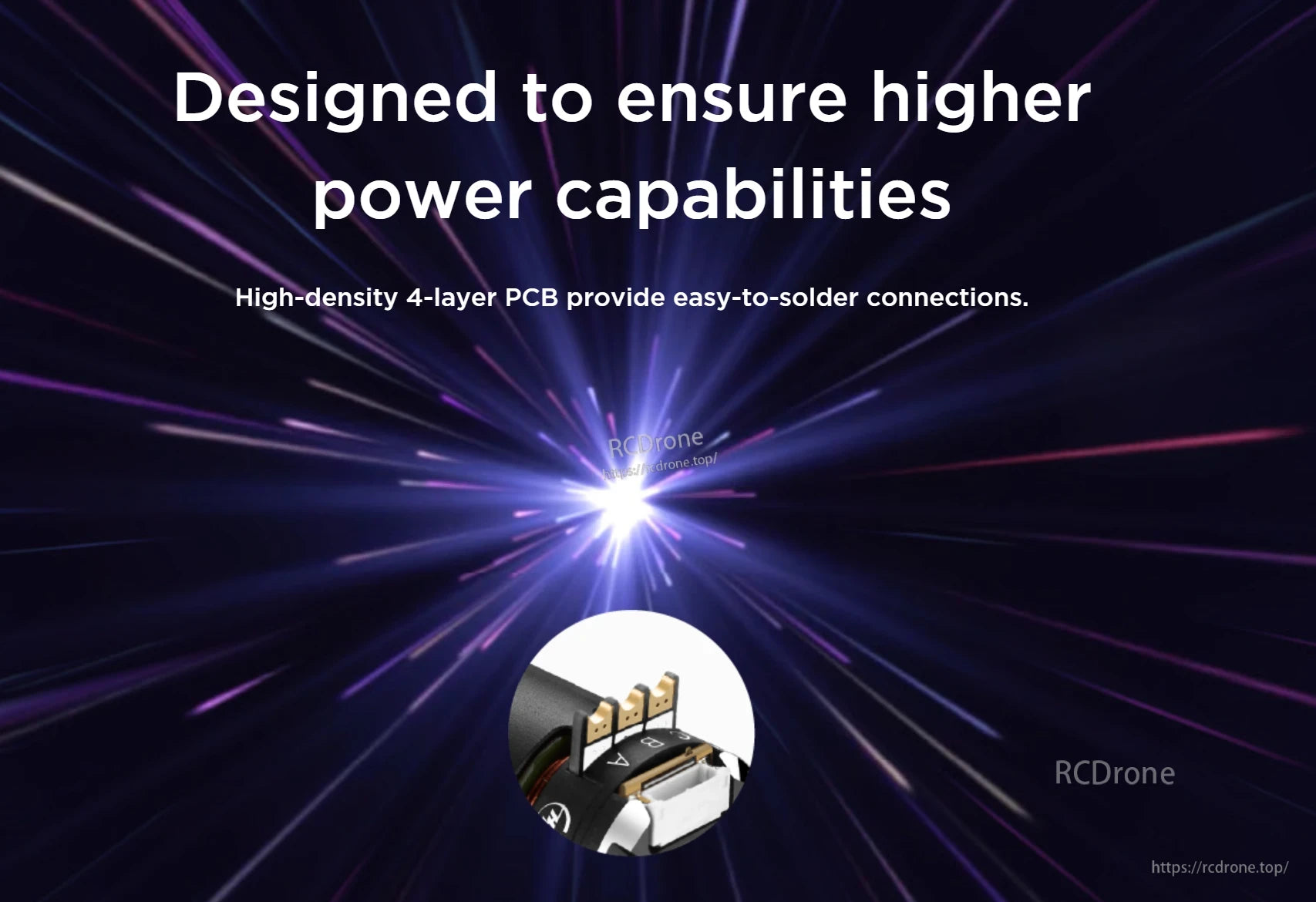 Hobbywing EZRUN 1626 sensored motor close-up showing solder tabs and internal 4-layer PCB connection area