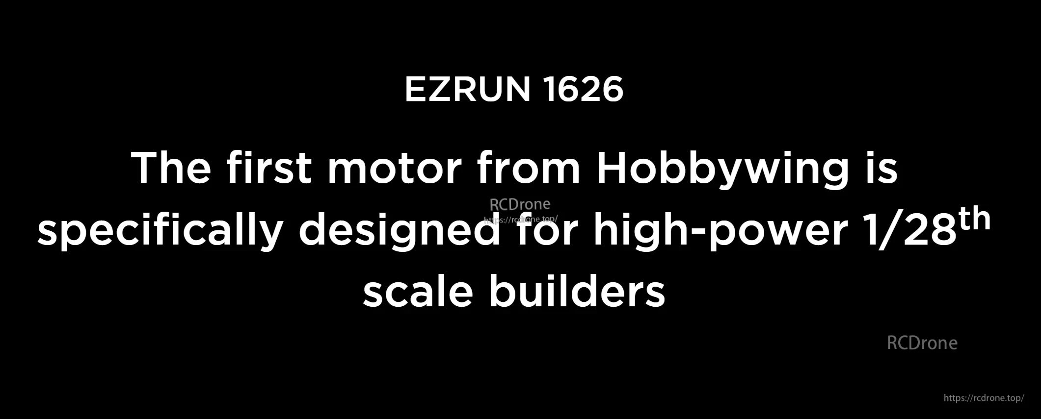 Hobbywing EZRUN 1626 Sensored Motor, Text graphic reading "EZRUN 1626" and stating it’s designed for high-power 1/28th scale builders.