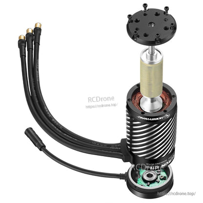 Exploded view of Hobbywing EZRUN 4268 sensored brushless motor with rotor, sensor board, and bullet leads