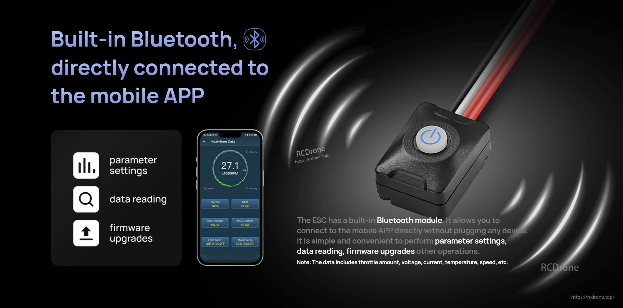Hobbywing EZRUN MAX8 G2S Bluetooth ESC, Hobbywing EZRUN MAX8 G2S ESC with built-in Bluetooth module for mobile app parameter settings and data reading