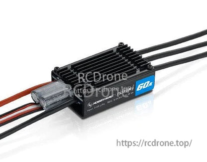 Hobbywing FlyFun 60A V5 brushless ESC with finned heatsink housing and attached power and signal leads