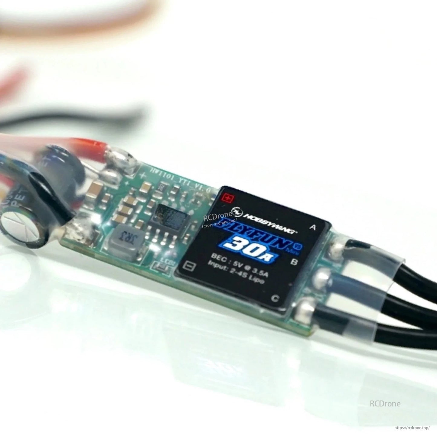 Hobbywing FlyFun V5 30A brushless ESC with soldered power leads, BEC 5V 3.5A and 2–4S LiPo input label