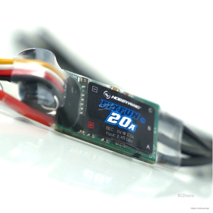 Hobbywing FlyFun 20A brushless ESC with wiring harness, labeled BEC 5V 2.5A and 2–4S LiPo input