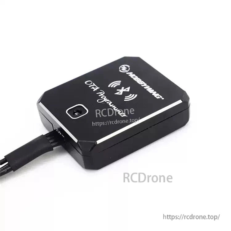 Hobbywing OTA Programmer module with Bluetooth icon and connected cable for ESC programming