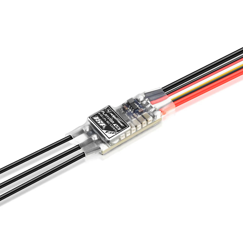 Hobbywing Platinum 18A V5 F3P ESC with shrink-wrapped case and pre-wired leads for RC aircraft