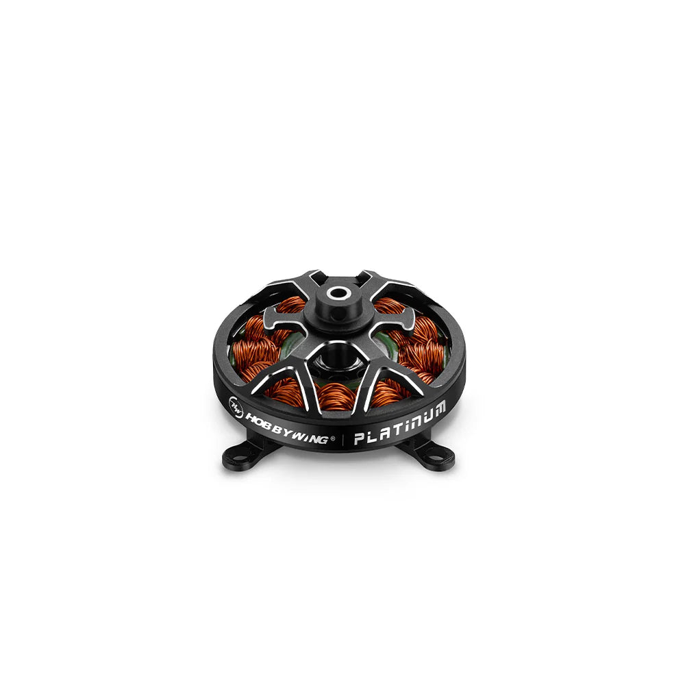 Hobbywing Platinum brushless outrunner motor with exposed copper windings and four mounting tabs