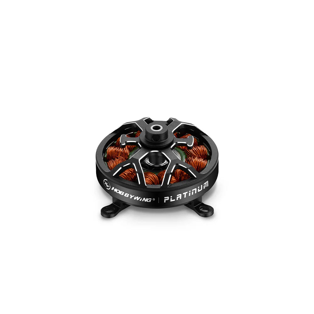 Hobbywing Platinum brushless motor for indoor RC planes, black open-frame design with copper windings