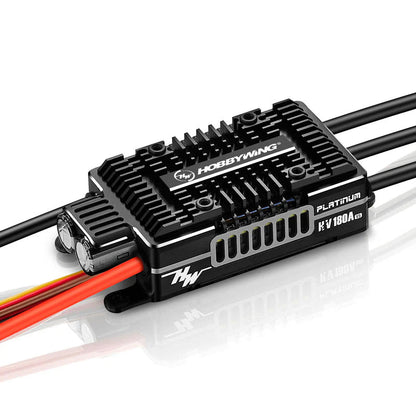 Hobbywing Platinum 180A V5 ESC, Hobbywing Platinum HV 180A V5 brushless ESC with finned heatsink case and heavy-gauge power leads