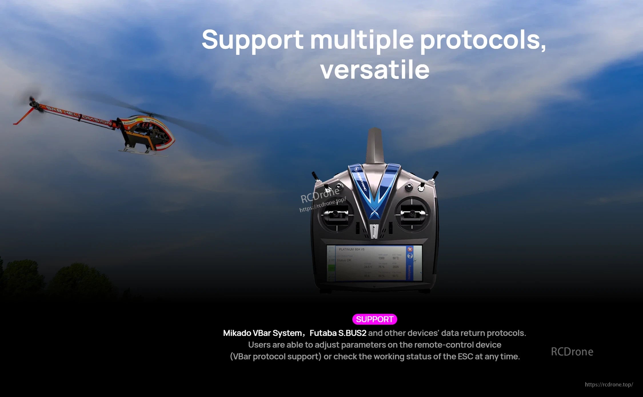 Hobbywing Platinum 80A V5 ESC SBEC 3-8S Lipo, 5-12V BEC for 325-420 He ...