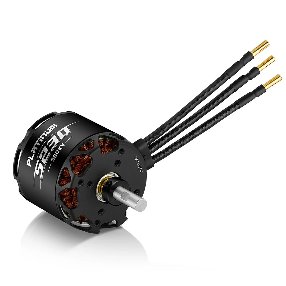 Hobbywing Platinum FW 5230 380KV fixed-wing brushless motor with three bullet-connector leads and steel shaft
