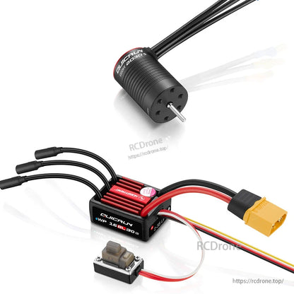 Hobbywing QuicRun 16BL30 G2 ESC with XT60 plug, on/off switch, and 2030 brushless motor with wires