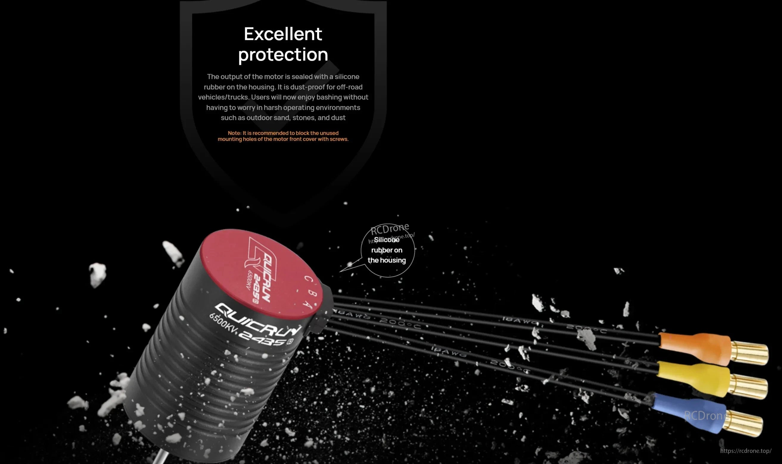 Hobbywing QUICRUN 2435 G3 brushless motor with 3-phase wires and bullet connectors, silicone-sealed outlet