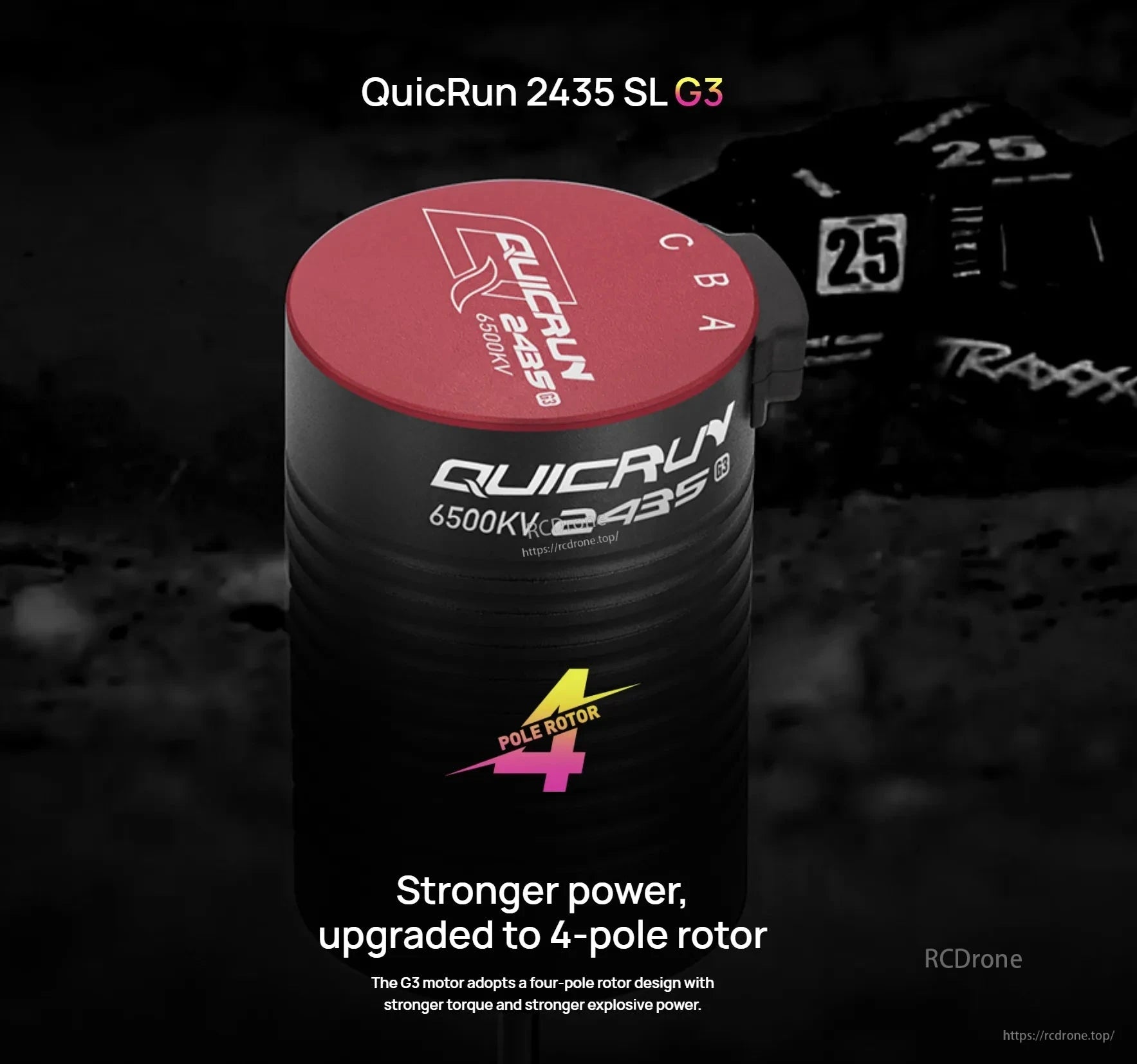 Hobbywing QuicRun 2435 SL G3 sensorless brushless motor with 6500KV label and red endbell