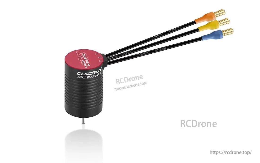 Hobbywing QUICRUN 2435 G3 sensorless brushless motor labeled 6500KV with three bullet-connector leads