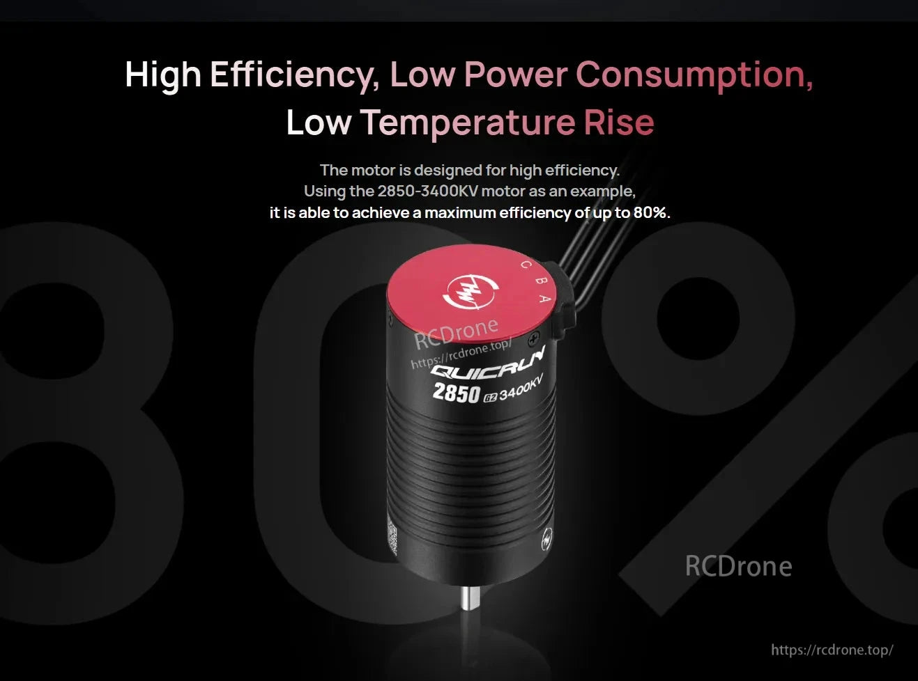 Hobbywing QUICRUN 2850 G2 3400KV sensorless brushless motor with red end cap and three wires