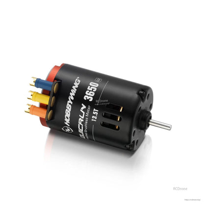 Hobbywing QUICRUN 3650 G2 sensored brushless RC motor, 13.5T can with color-coded bullet terminals